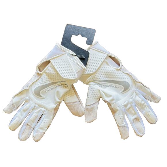 NEW Nike HyperDiamond Select Batting Gloves Softball White Silver Women's Size L - Picture 1 of 3